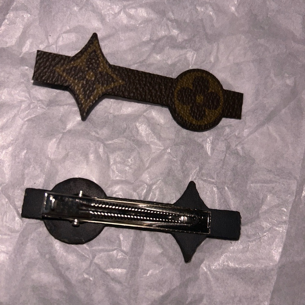 Monogram Canvas Hair Barrettes, Handmade set of two - Picture 4 of 6